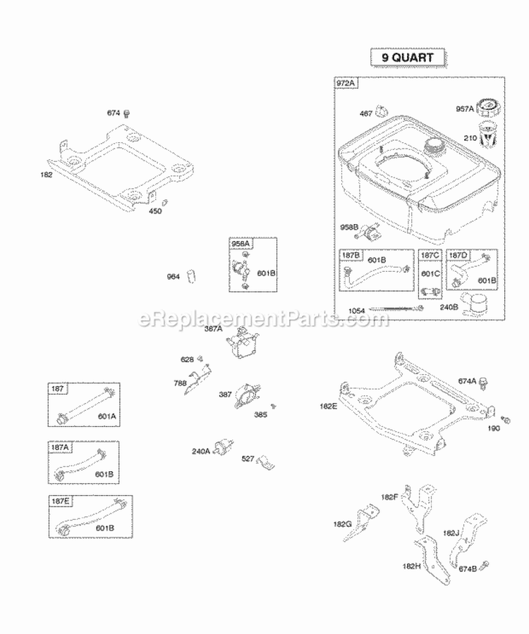 Fuel Supply Diagram and Parts List for 295447-0142-E1  Briggs and Stratton Engine